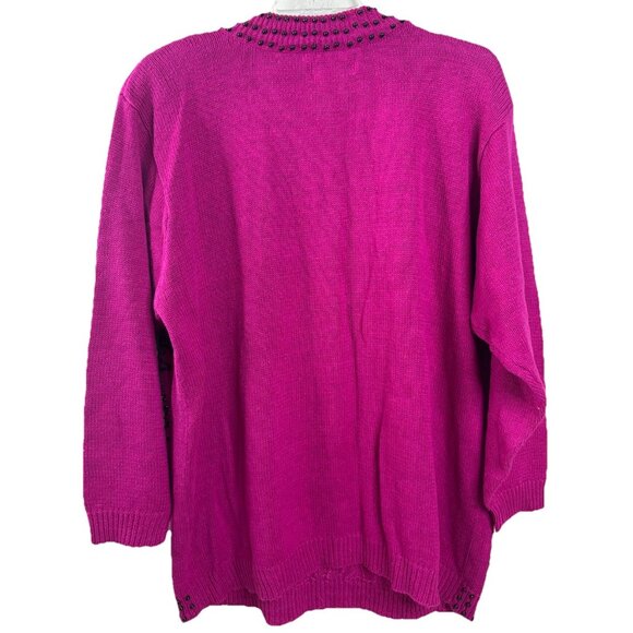 VTG August Max Woman 2X Plus Beaded Hot Pink V-Neck Sweater Ramie/Cotton GUC - Picture 2 of 8